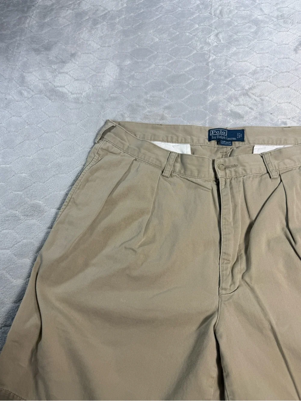 Polo Ralph Lauren Tyler Shorts Size 38 Fits 37 Khaki Pleated Chino Cotton